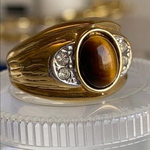 Tigers eye gold plate ring with stone accents